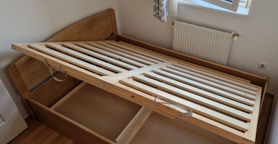 Fanni 140x200 cm, oldalr�l felnyithat� Francia�gy - nagy teherb�r�s�, massz�v! -   b�kk kivitelben - Mogyor� p�col�ssal - Most 30 % kedvezm�nnyel!